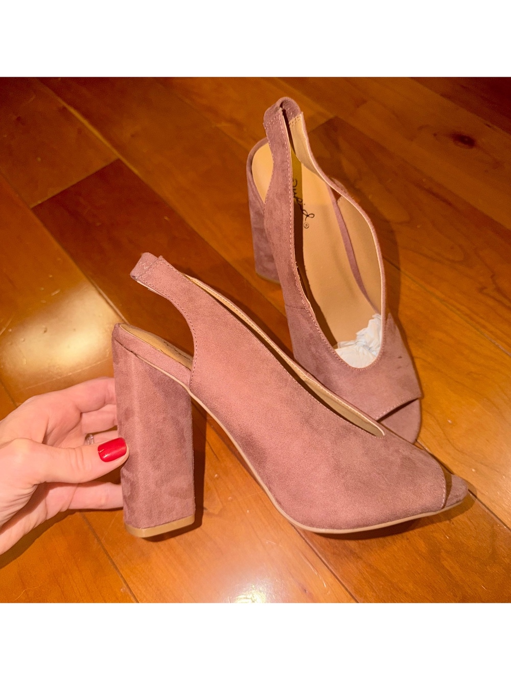 Women's Size 9 Mauve Suede Open Toe Slingback Block Heel Shoes NWOT